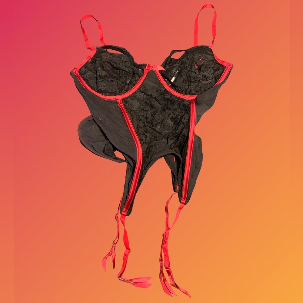 Adore Me Black & Red Teddy Lingerie 💃❤️
